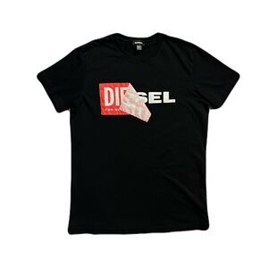 Diesel Peeling Logo Tee Shirt Short Sleeve Crew Neck Black Tee Men’s Small